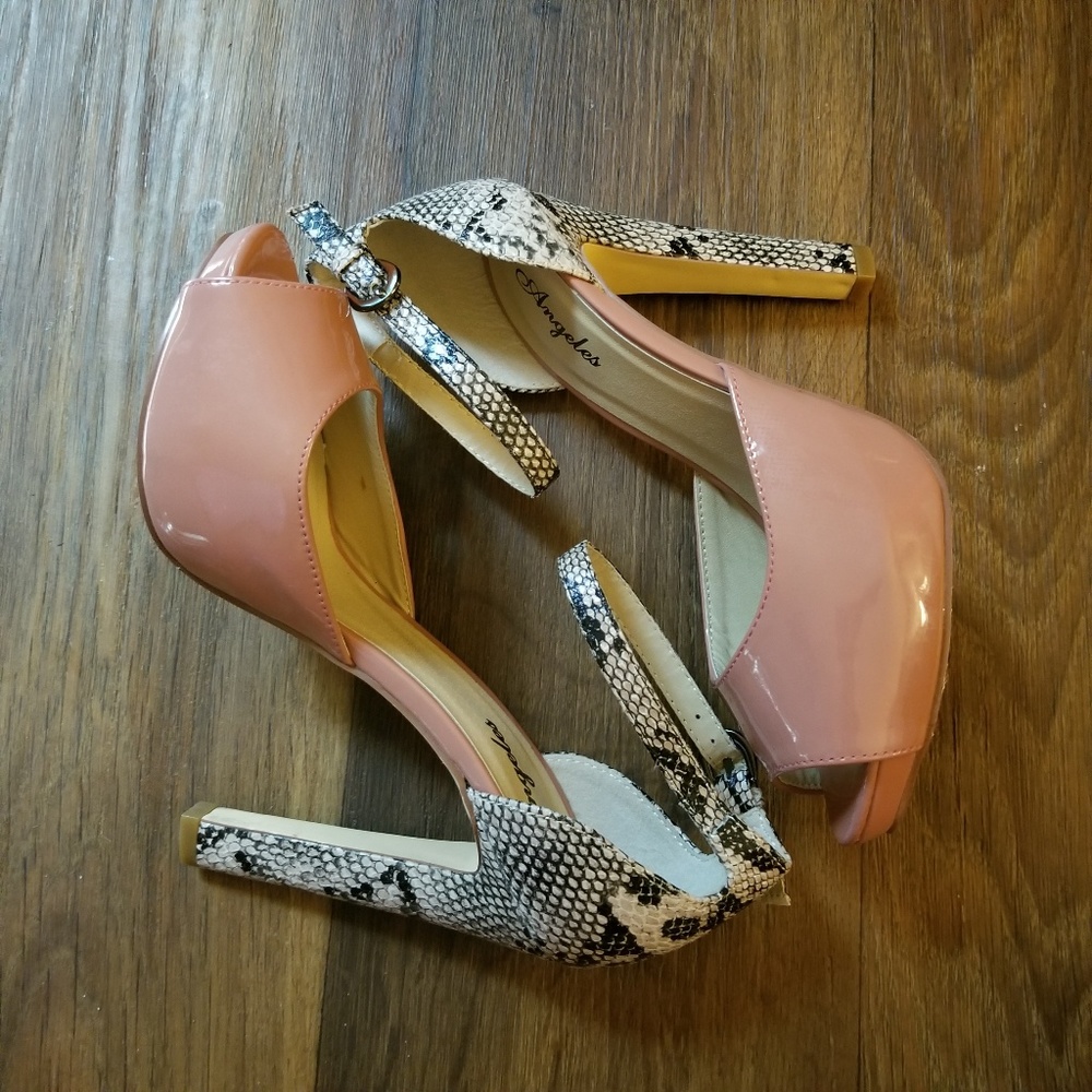 Angeles Pink and Snake Pattem Heels
